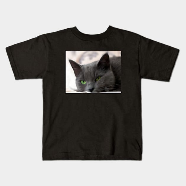 Sweet Gray Cat Kids T-Shirt by Sandra Keller